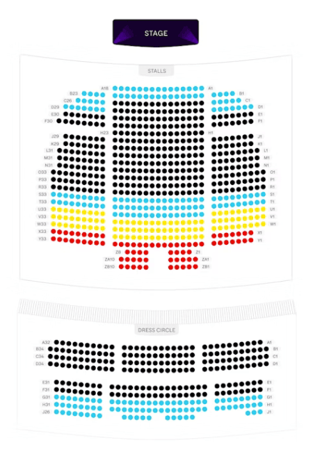 Theatre showing the Stalls and Dress Circle layout