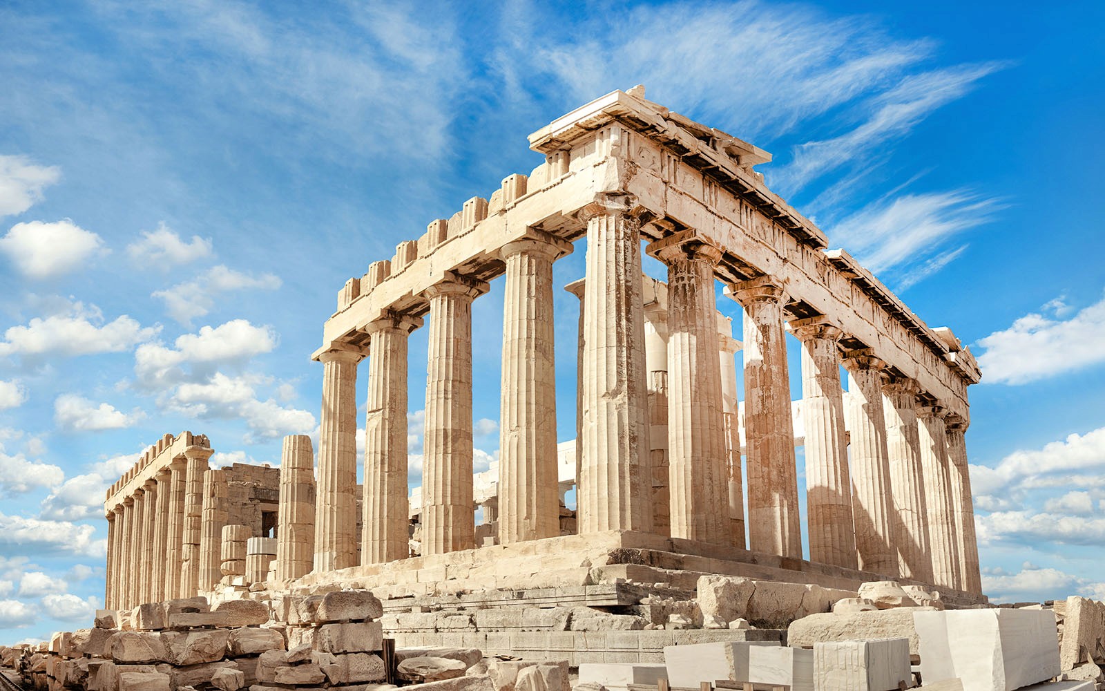 The Acropolis against a blue sky in Athens