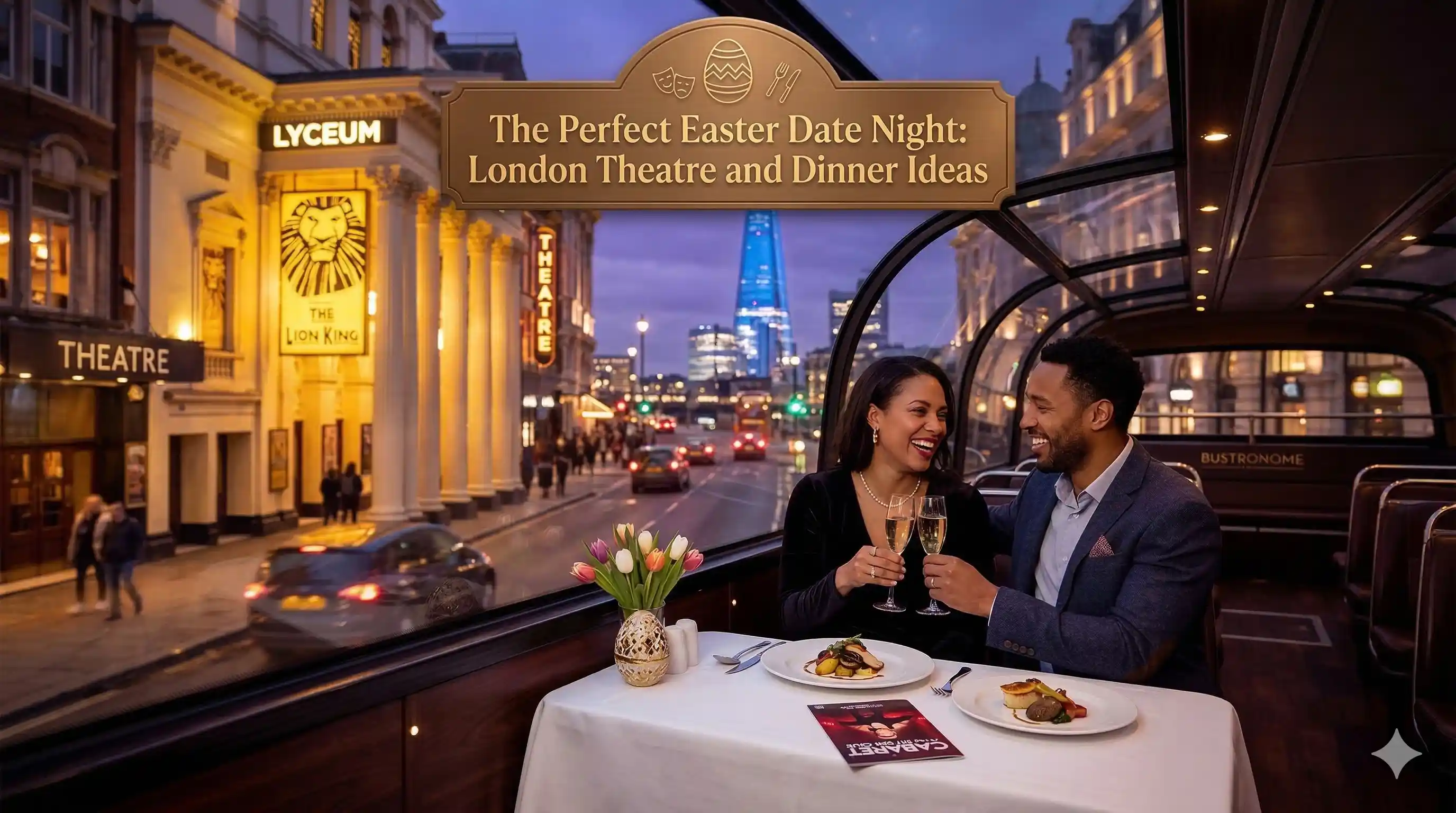 Plan your Easter date night in London. Romantic and fun West End shows, pre-theatre dining by area and evening experiences for couples.