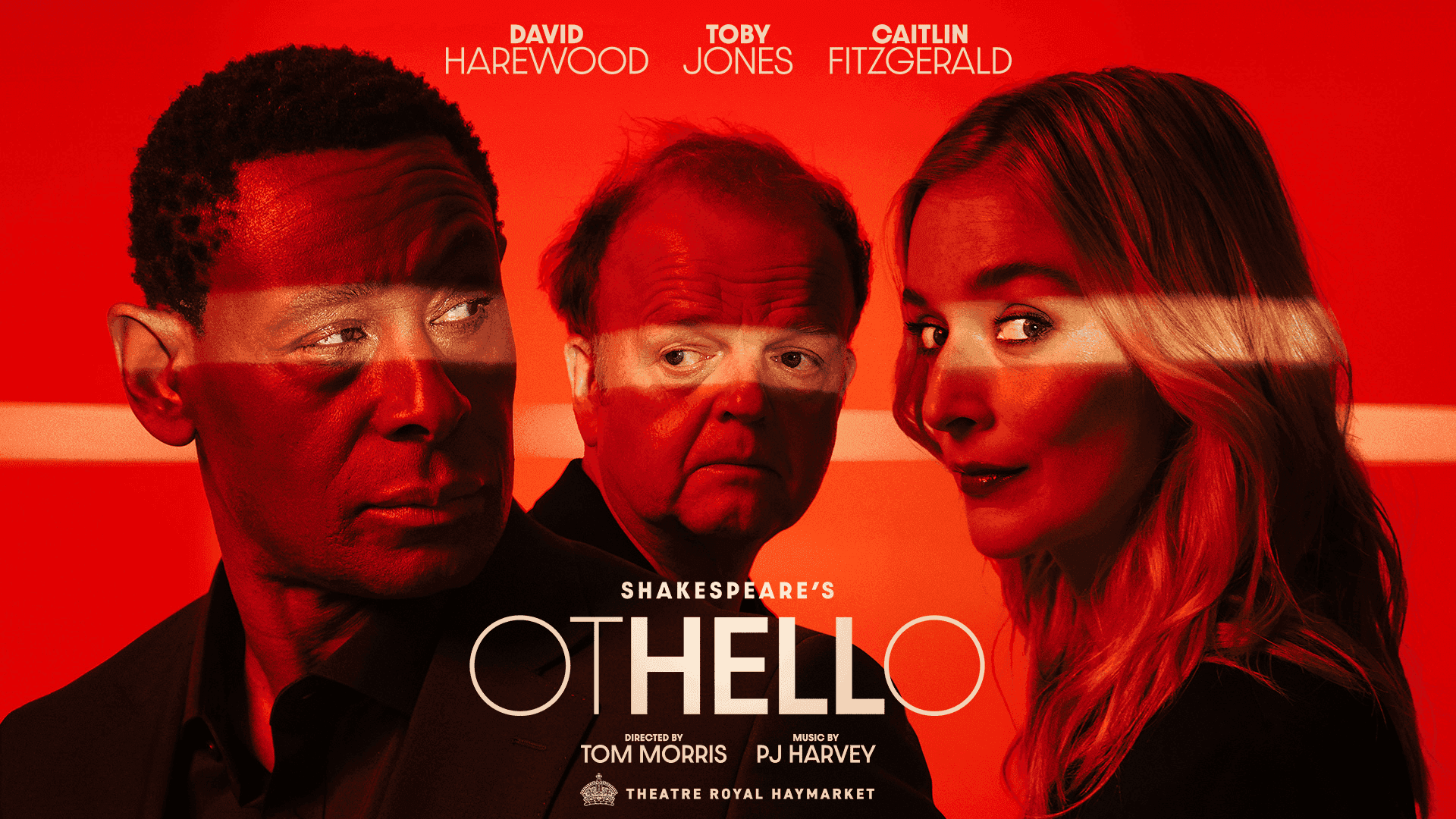 David Harewood, Toby Jones and Caitlin FitzGerald in Othello at London's Theatre Royal Haymarket