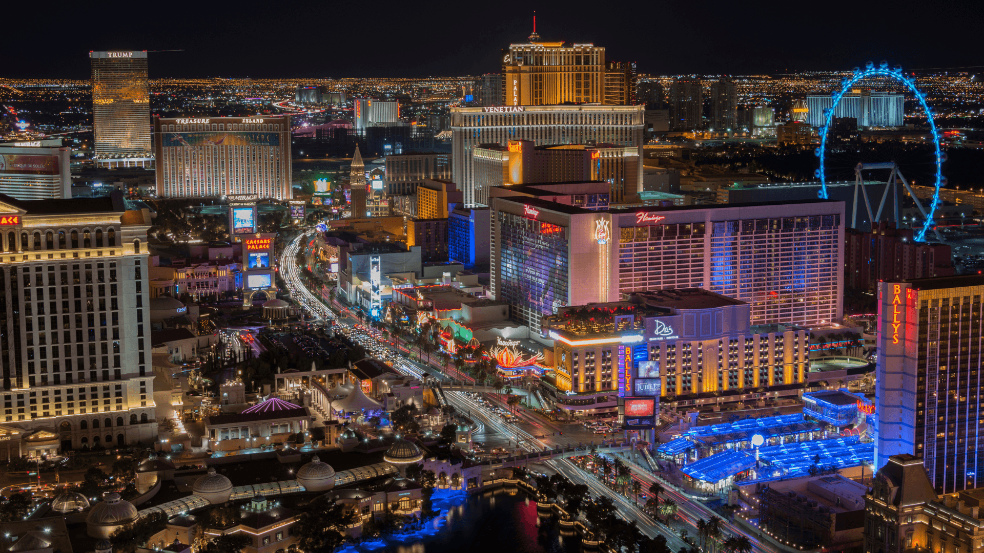 The Las Vegas strip lit up at night